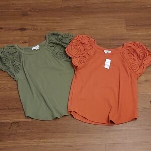 LOFT Eyelet Sleeve Tops NWT 2 Pcs